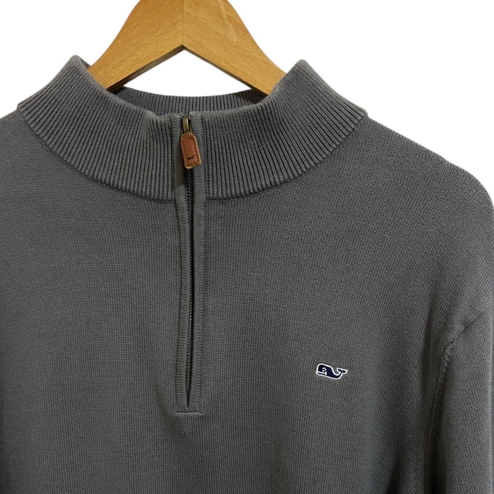 Vineyard Vines Men's XL Gray Cotton Quarter Zip Pullover‎ Sweater Whale Logo